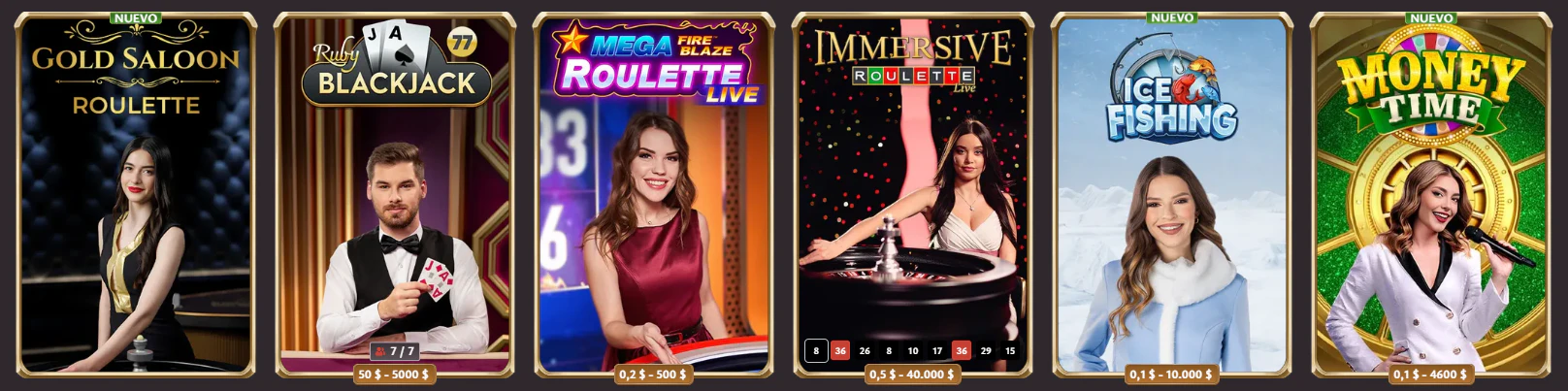 Zona de juegos de casino y mesas en directo de Vicibet Casino